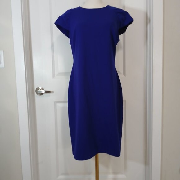 Calvin Klein Flutter Sleeve Sheath Dress Women's Size 10 Blue Back zipper - Picture 1 of 7